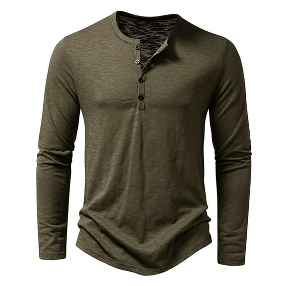 Fengactive Men's Casual Front Placket Basic Long Sleeve Shirt Muscle Workout Athletic Tee Tops