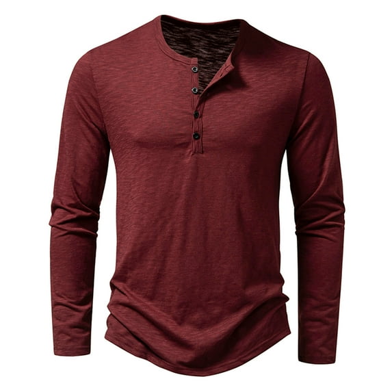 Fengactive Men's Casual Front Placket Basic Long Sleeve Shirt Muscle Workout Athletic Tee Tops