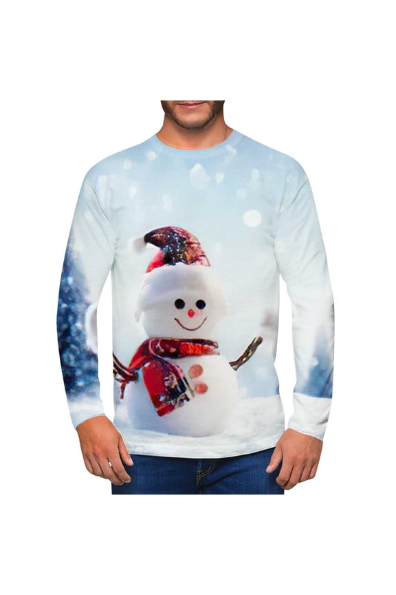 Men's Christmas Snowman Sweater Funny Party Graphic Sweatshirts Xmas Long Sleeve T-Shirts Pullover