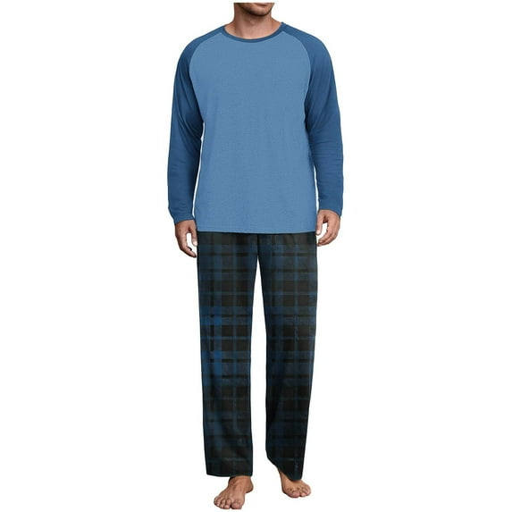 Fengactive Men's Color Block Long Sleeve Shirt and Pants Pajama Set Ultra Soft Warm Sleepwear