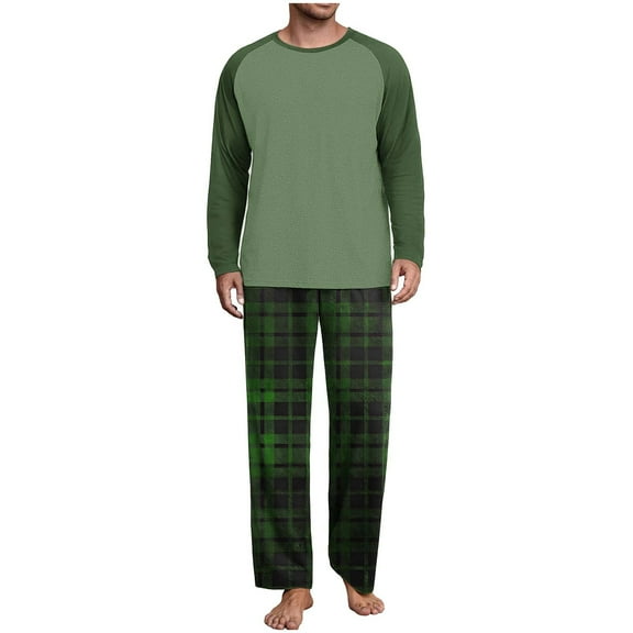 Fengactive Men's Color Block Long Sleeve Shirt and Pants Pajama Set Ultra Soft Warm Sleepwear