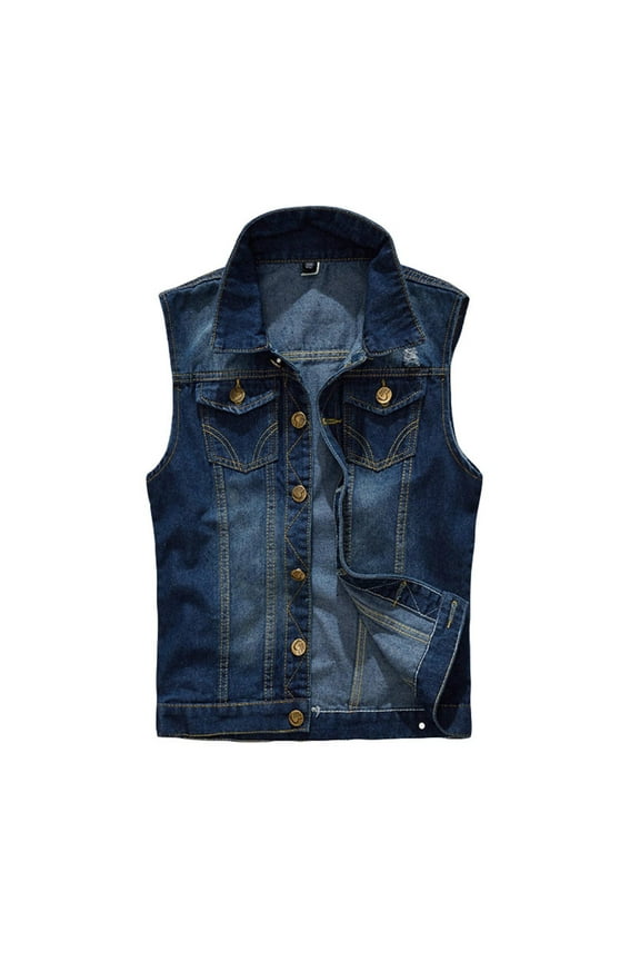 Men's Denim Vest Sleeveless Vintage Fashion Punk Rock Jean Jackets Lapel Casual Outerwear Vests