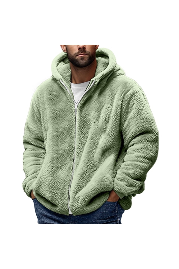 Men's Fluffy Plush Hooded Jackets Winter Zip Up Thicken Warm Coats Long Sleeve Shaggy Outerwear with Pocketss