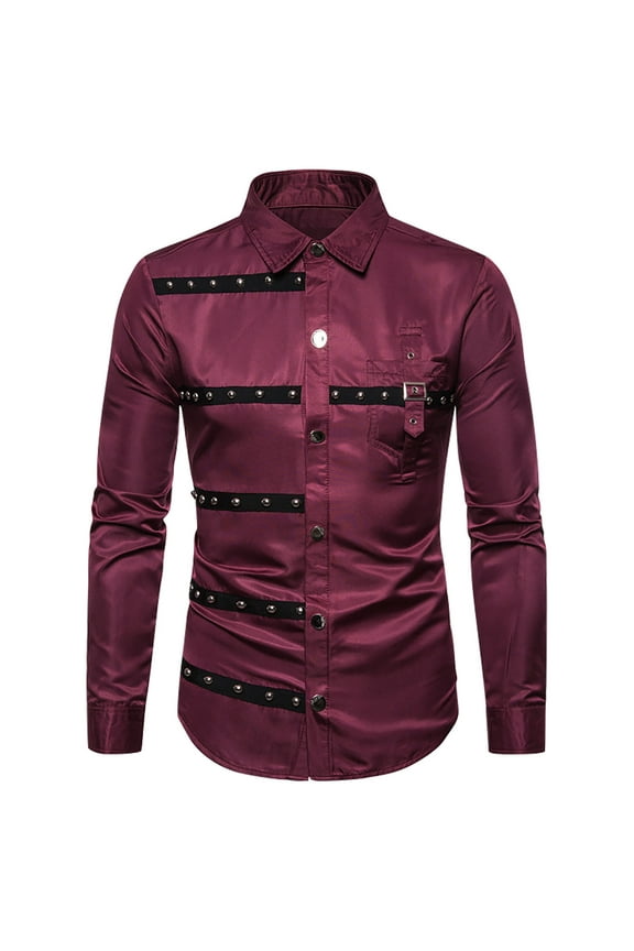 Men's Goth Rock Style Shirts Long Sleeve Button up Shirts Casual Punk Steampunk Blouse Party Costumes
