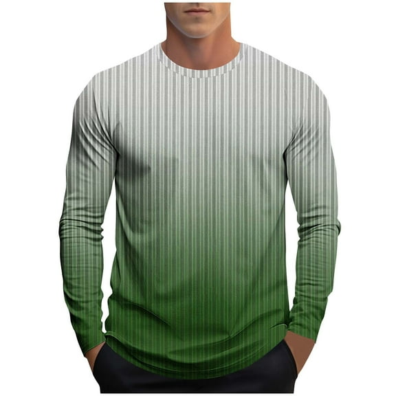 Fengactive Men's Gradient T-Shirts Long Sleeve Casual Shirt Fashion Block Color Crew Neck Shirts Light Basic Slim Fit Athletic Tops