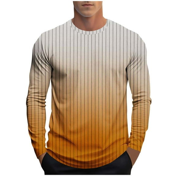 Fengactive Men's Gradient T-Shirts Long Sleeve Casual Shirt Fashion Block Color Crew Neck Shirts Light Basic Slim Fit Athletic Tops