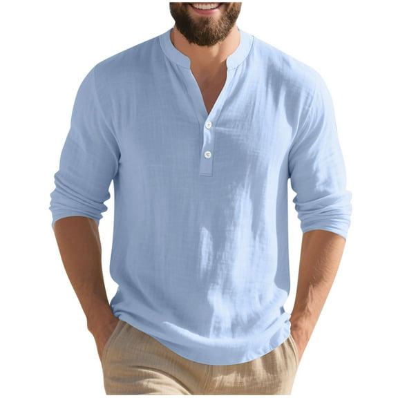 Fengactive Men's Henley Shirts Casual Long Sleeve V Neck Yoga Tops Lightweight Soft Beach T-Shirt