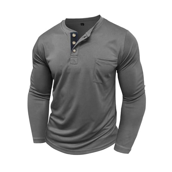 Fengactive Men's Henley Shirts Long Sleeve with Pocket Fall Casual T-Shirts Plain Moisture Wicking Tee with Button