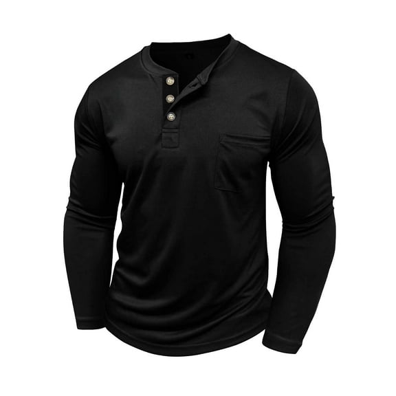 Fengactive Men's Henley Shirts Long Sleeve with Pocket Fall Casual T-Shirts Plain Moisture Wicking Tee with Button