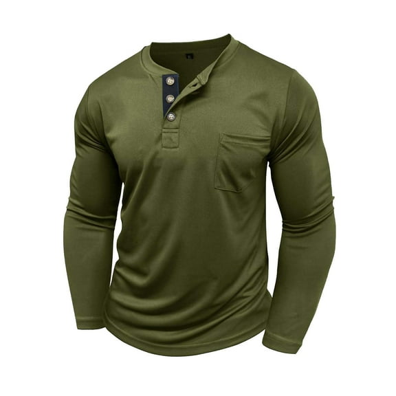 Fengactive Men's Henley Shirts Long Sleeve with Pocket Fall Casual T-Shirts Plain Moisture Wicking Tee with Button