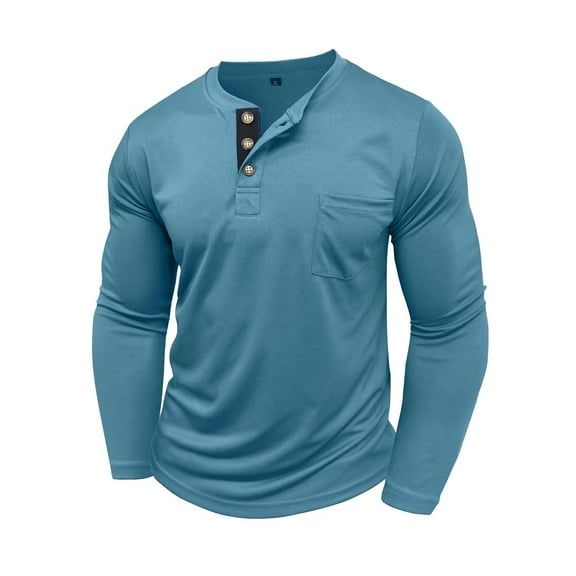 Fengactive Men's Henley Shirts Long Sleeve with Pocket Fall Casual T-Shirts Plain Moisture Wicking Tee with Button