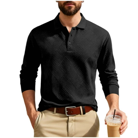 Fengactive Men's Knit Long Sleeve Shirts Casual Dress Collared Sweater Pullover Button Down Golf Shirts