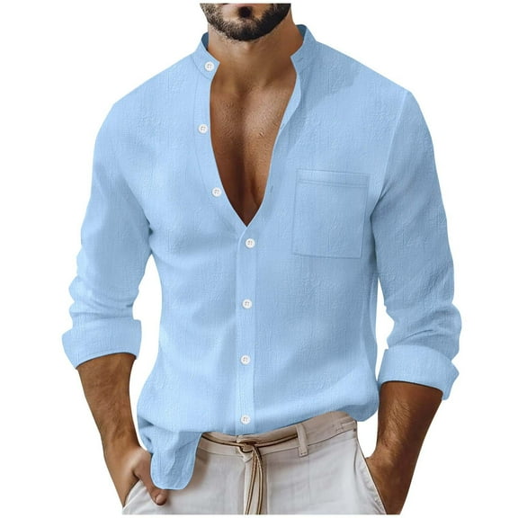 Fengactive Men's Long Sleeve Shirts 2025 Fall Fashion Big and Tall Gauze Shirt Casual Loose Button Tops Comfy Blouses