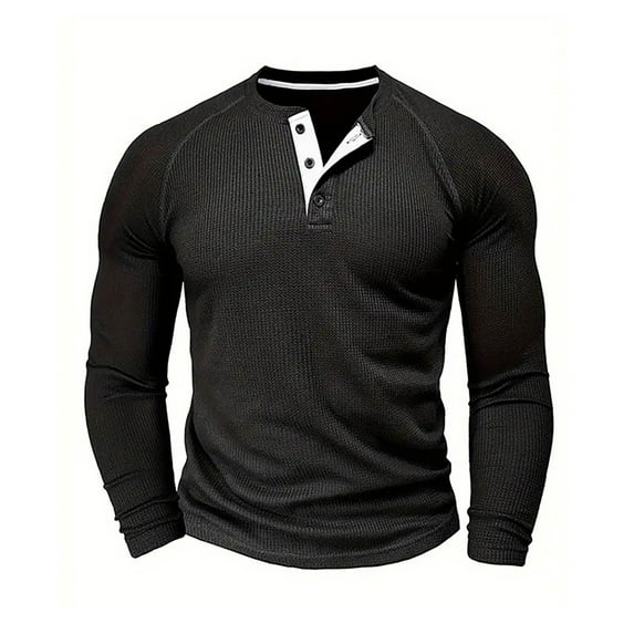 Fengactive Men's Long Sleeve T-Shirt Slim Fit V Neck Button Shirt Stretch Tees Casual Lightweight Athletic Tops
