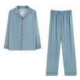 thumbnail image 1 of Fengactive Men's Pajama Set Long Sleeve Button Down Collared Top Elastic Waist Pants 2 Piece Lounge Sleepwear Set, 1 of 6