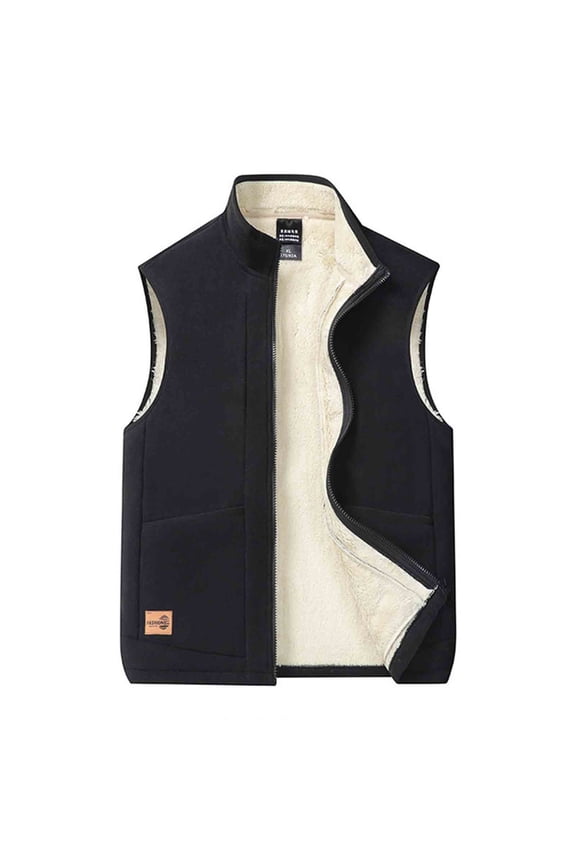 Men's Plush Lined Warm Zip Up Vests Sweater Outwear Sleeveless Jacket for Winter