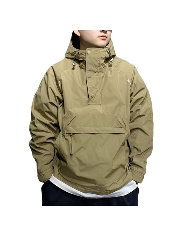 Men's Pullover Quarter-Zip Hooded Jacket Waterproof Lightweight Windbreaker Outdoor Golf Rain Jacket