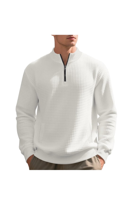 Men's Quarter Zip Pullover Long Sleeve Quilted Sweatshirt Casual Collared Sweatshirts Mock Neck Winter