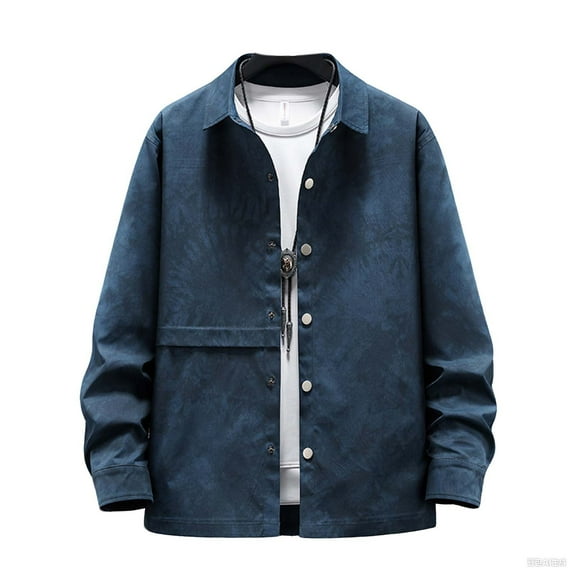 Fengactive Men's Snap Button Down Jackets Fashion Lapel Long Sleeve Loose Coats Fall Winter Casual Business Dressy Outwear