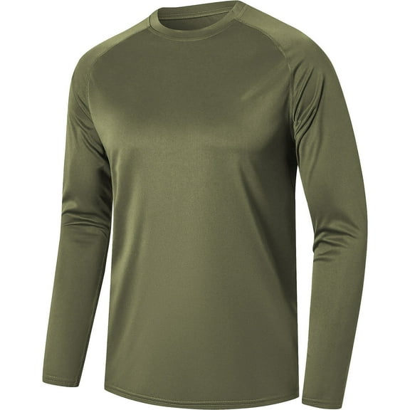 Fengactive Men's Sport Long Sleeve Shirt Casual Round Neck Quick Dry Athletic Shirts Solid Color Running Gym Workout Tee Tops