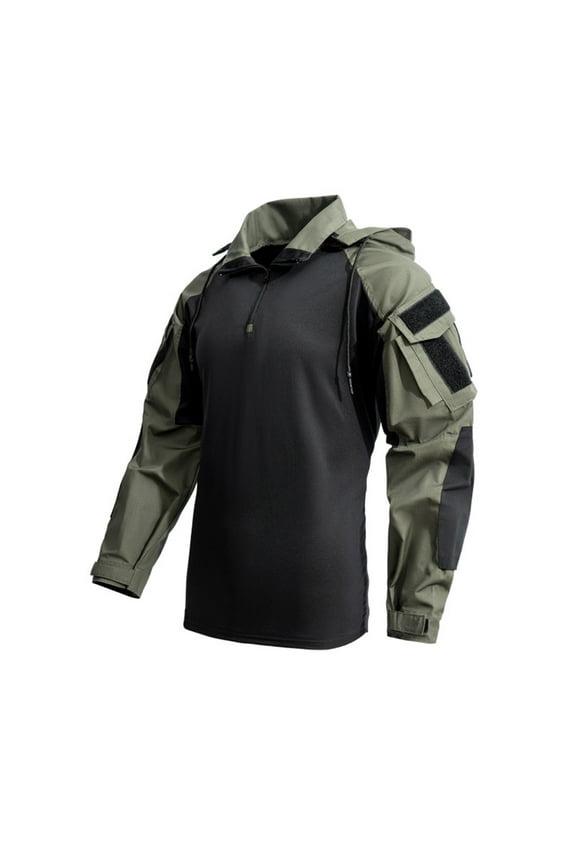 Men's 1/4 Zip Long Sleeve Shirt Tops with Elbow Pads T-Shirt with Hood