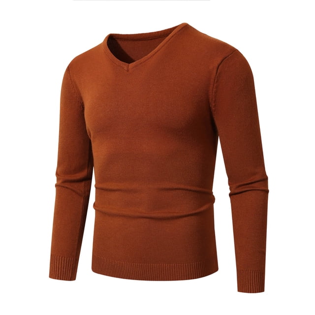 Fengactive Men's V Neck Knitted Solid Color Long Sleeve Casual Business Slim Fit Sweater Pullover