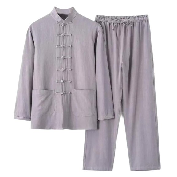 Fengactive Men's Vintage Tang Suit Chinese Traditional Mandarin Collar Kung Fu Shirts Long Sleeve Tai Chi Outfits