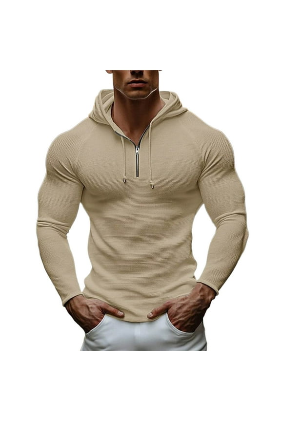 Mens Muscle Fit Hoodies Fashion Quarter Zip Up Athletic Workout Casual Pullover Lightweight Gym Fitness Sweatshirt