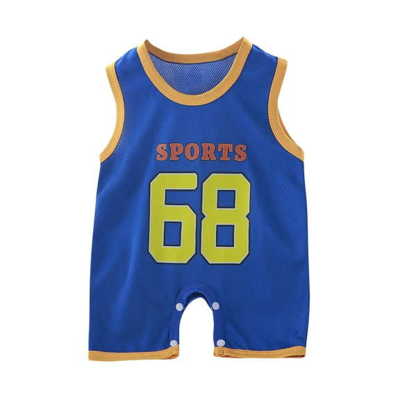 Fengactive Newborn Infant 0-2T Sleeveless Mesh Sport Onesie Sports Letter Print Lightweight Airy Round Neck Casual Summer Baby Short Romper