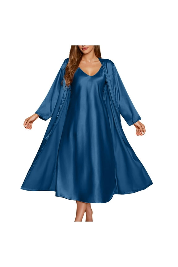 Nightgown and Robe Sets for Women 2 Piece Sexy V-Neck Dress Long Sleepwear Pajamas