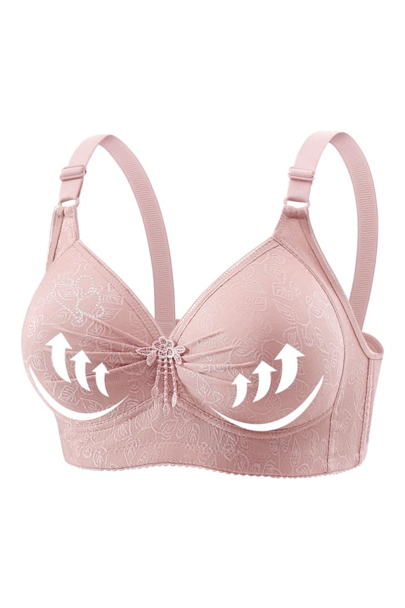 No Underwire Flower Bras for Women Plus Size Full Coverage Pleated Push up Bra Comfy Everyday Bras
