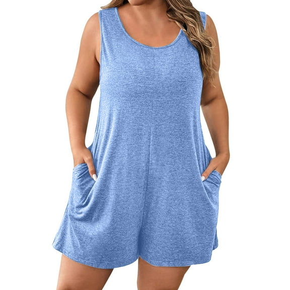 Fengactive Plus Size Jumpsuit for Women Casual Shorts Rompers Sleeveless Wide Straps Comfort Lounge with Pockets