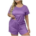 thumbnail image 1 of Fengactive Plus Size Womens Silky Satin Pajama Set Crew Neck Short Sleeve Top and Elastic Waist Shorts Relaxed Lounge Sleepwear, 1 of 4