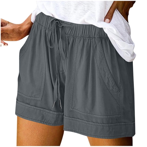 QINGFSAP Plus Size Womens Summer Shorts Elastic Drawstring Waist with Pockets Cuffed Hem Casual Lounge Bottoms