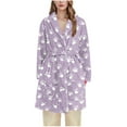 thumbnail image 1 of Fengactive Plush Robes for Women Mid-Length Tie Waist Long Bathrobe with Pockets Soft Warm Bathrobe, 1 of 4