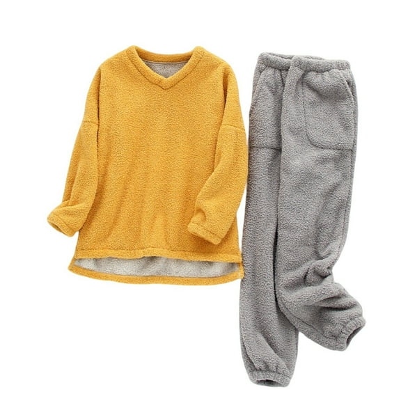 Fengactive Plush Warm Pajamas for Women 2025 Winter Lounge Sets Plush Pullover with Pants Sleepwear Fluffy Loungewear