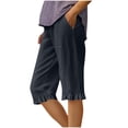 thumbnail image 1 of Fengactive Ruffle Hem Capris for Women Knee Length Bermuda Shorts Casual Elastic Waist Cropped Straight Pants with Pockets, 1 of 6