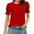 thumbnail image 1 of Fengactive Ruffle Short Sleeve Shirt for Women Spring Summer Crewneck Casual Daily T Shirts Comfort Tops, 1 of 6