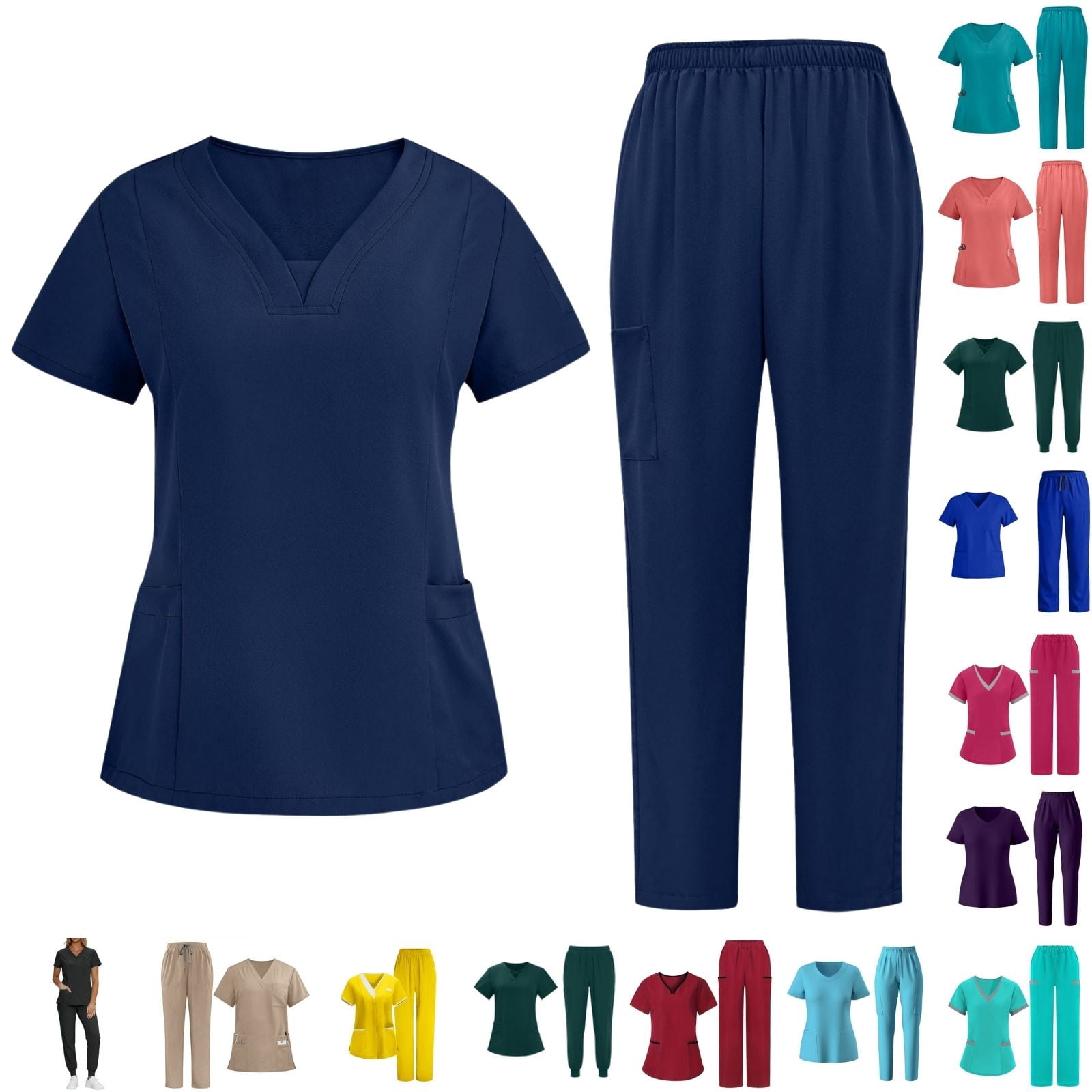 Scrub Suit Set for Women Modern V-neck Top & Tapered Leg Jogger Pants Medical Nursing Uniforms Set