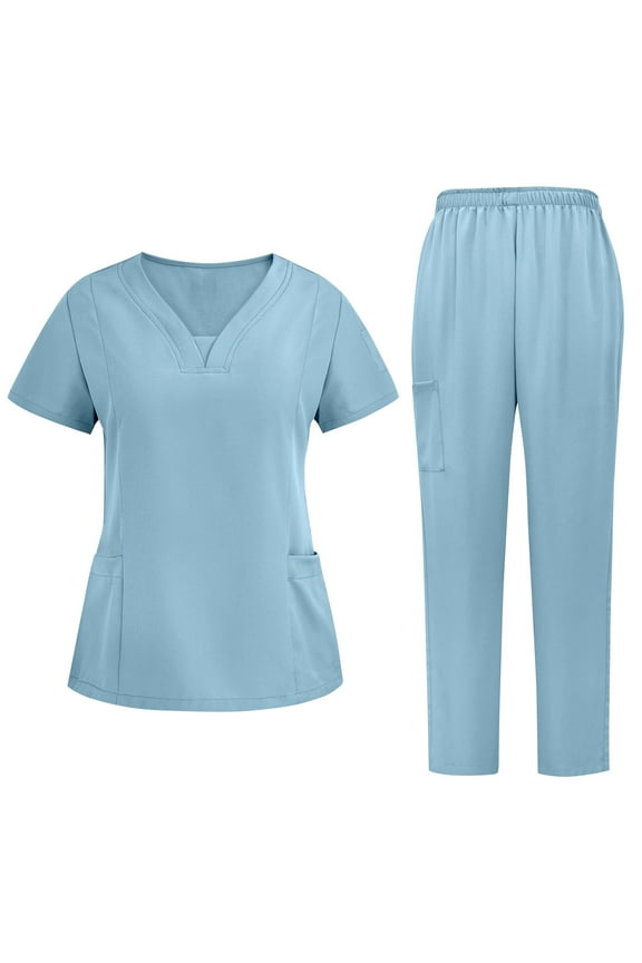 Scrub Suit Set for Women Modern V-neck Top & Tapered Leg Jogger Pants Medical Nursing Uniforms Set
