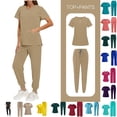 thumbnail image 1 of Fengactive Scrubs For Women Set V-Neck Top & Pants Medical Scrubs Nurse Uniform Clinical Modern Suit with Pockets, 1 of 9