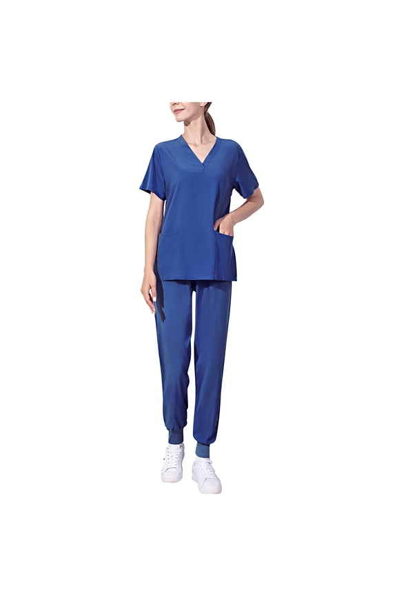 Scrubs Set for Women 2 Piece Outfits Nurse Uniform Jogger Suit Classic Stretch Top Pants with Pocket