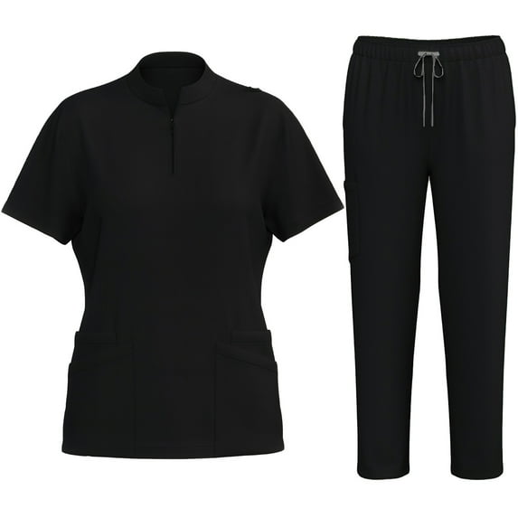 Fengactive Scrubs for Women Set Stretch Stand Collared Scrub Top Long Pant Nursing Uniforms Scrubs Sets with Pockets