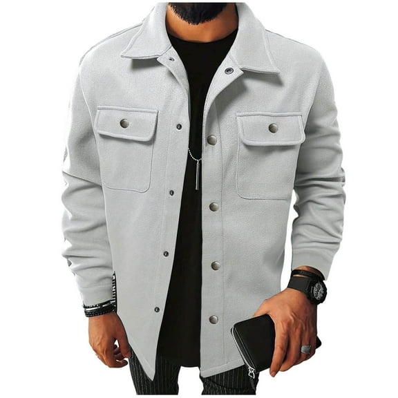 Fengactive Shirt Jacket for Men Long Sleeve Button Down Shacket Work Jackets with 2 Flap Pockets