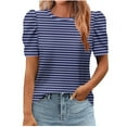 thumbnail image 1 of Fengactive Short Puff Sleeves Tops for Womens Striped Printed Round Neck T-Shirts Comfy Tunic Top Shirts, 1 of 5