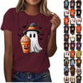 thumbnail image 1 of QINGFSAP Short Sleeve Halloween Printed T-Shirt Tops for Women Graphic Shirt Crew Neck Season Tops, 1 of 6