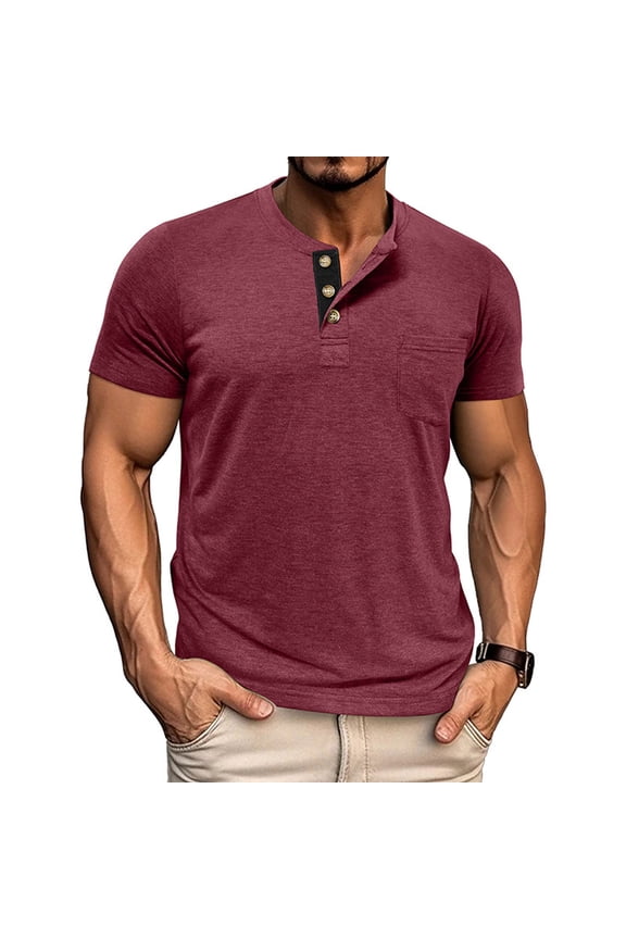 Short Sleeve Shirt for Men Lightweight Casual Button Tees Tops Classic Work T-Shirts with Pocket