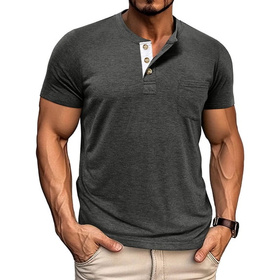 Fengactive Short Sleeve Shirt for Men Lightweight Casual Button Tees Tops Classic Work T-Shirts with Pocket