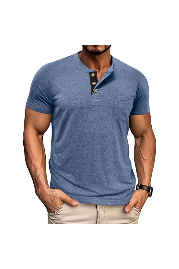 Short Sleeve Shirt for Men Lightweight Casual Button Tees Tops Classic Work T-Shirts with Pocket