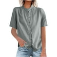 thumbnail image 1 of QINGFSAP Short Sleeve Tops for Women Loose Vintage Button Down Shirt Dressy Casual Summer Tunic Blouse, 1 of 6